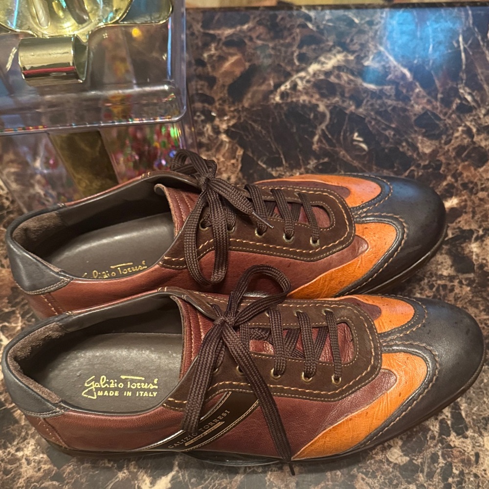 Galizio Torresi Men's Brown/Orange Leather Sneakers - Size 10US/43EU - Picture 9 of 12